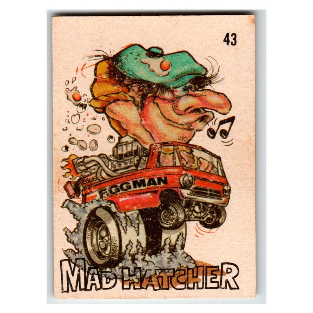 Vintage Hot Rod Sticker Card #43 MAD HATCHER Drag Racing Cartoon Art